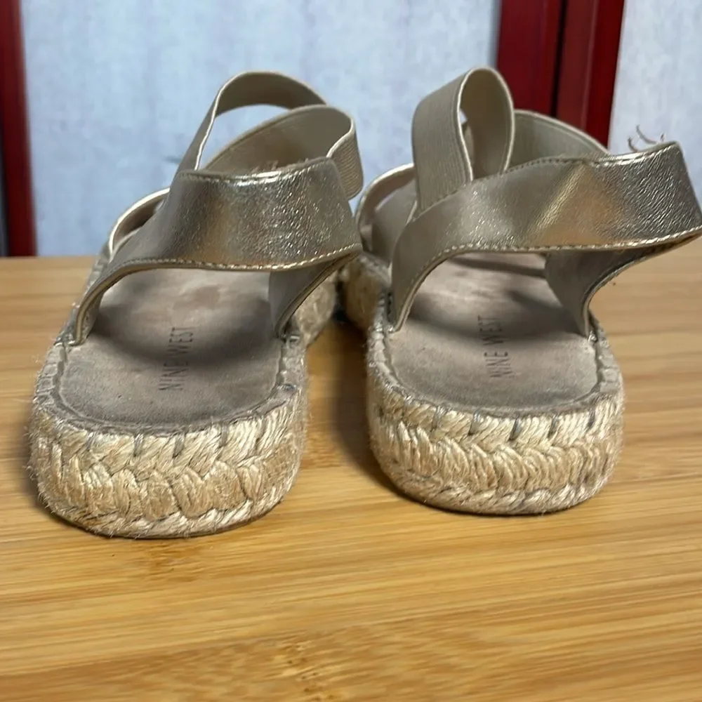 Nine West Gold “Boardwalk” Platform Espadrille Strappy Sandals (Size: 6)